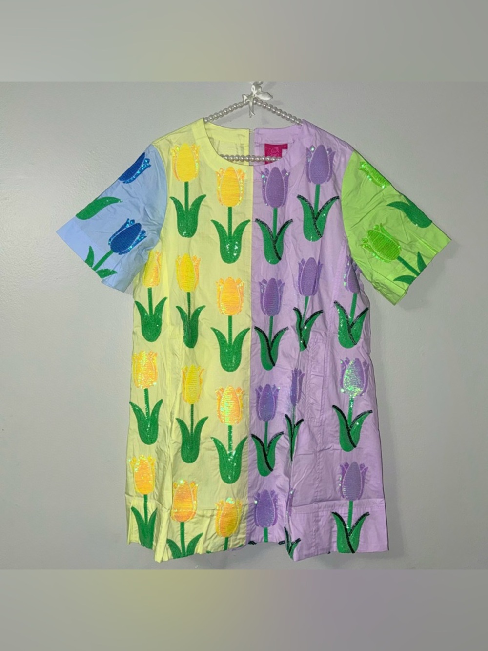 QUEEN OF SPARKLES NEON COLORBLOCK TULIP MINI DRESS - Picture 3 of 10